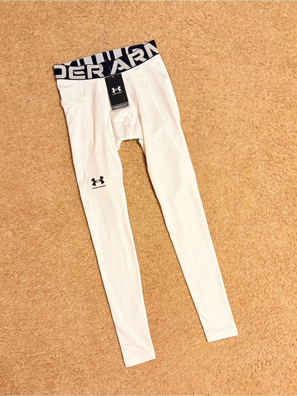 Under Armour White Men's Compression Leggings with Black Waistband